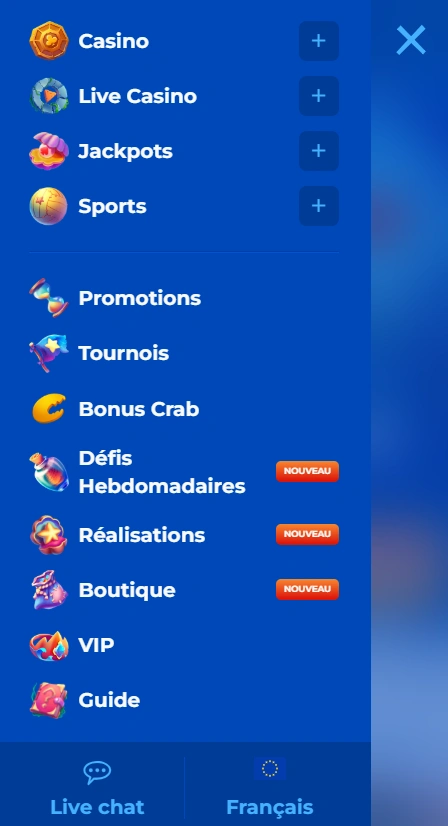 Posido Casino Menu mobile